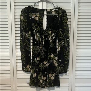 Reformation Black Floral Long Sleeve Dress